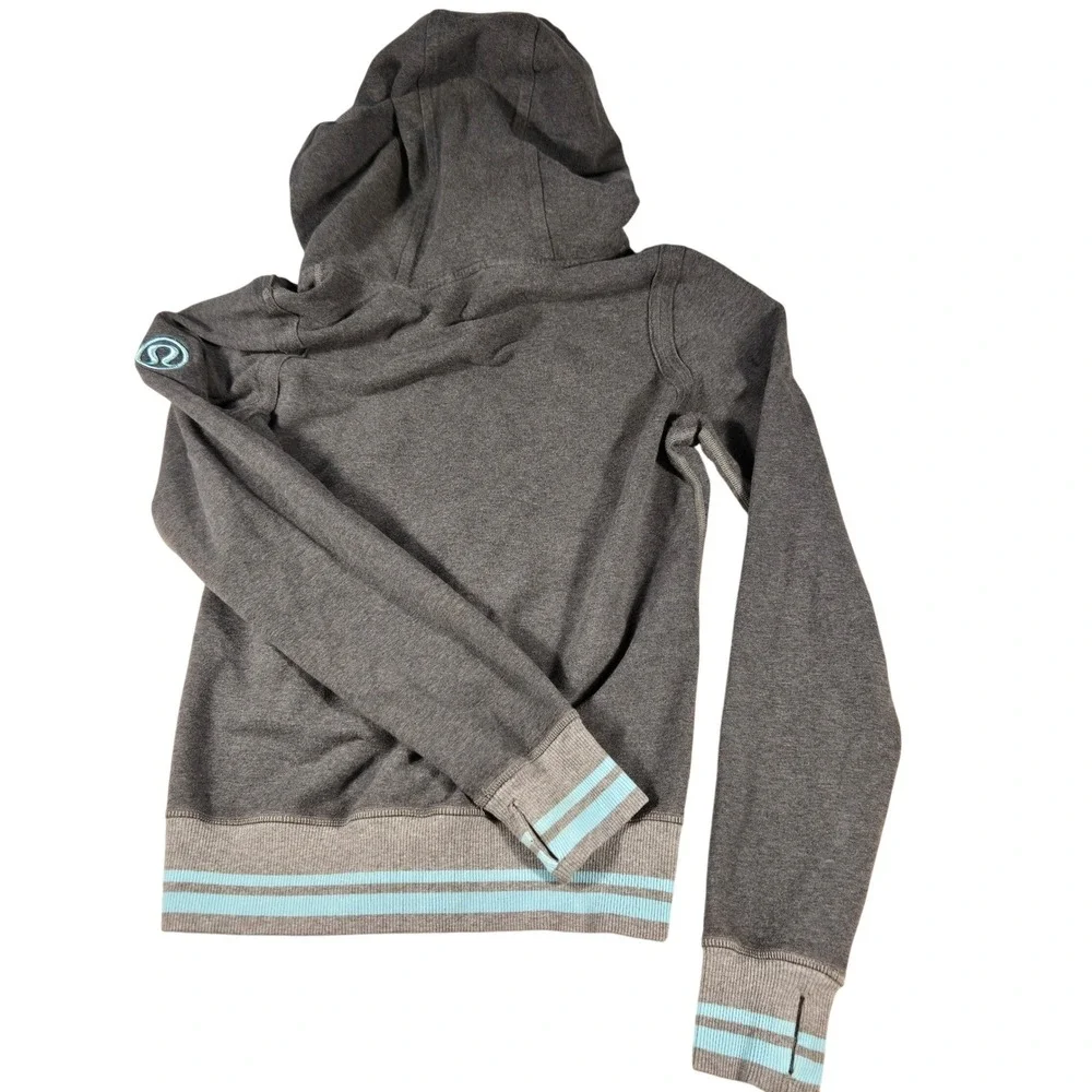 Lululemon Scuba Full Zip Hoodie Gray Teal Blue Women Size 2 Athletic Sweat